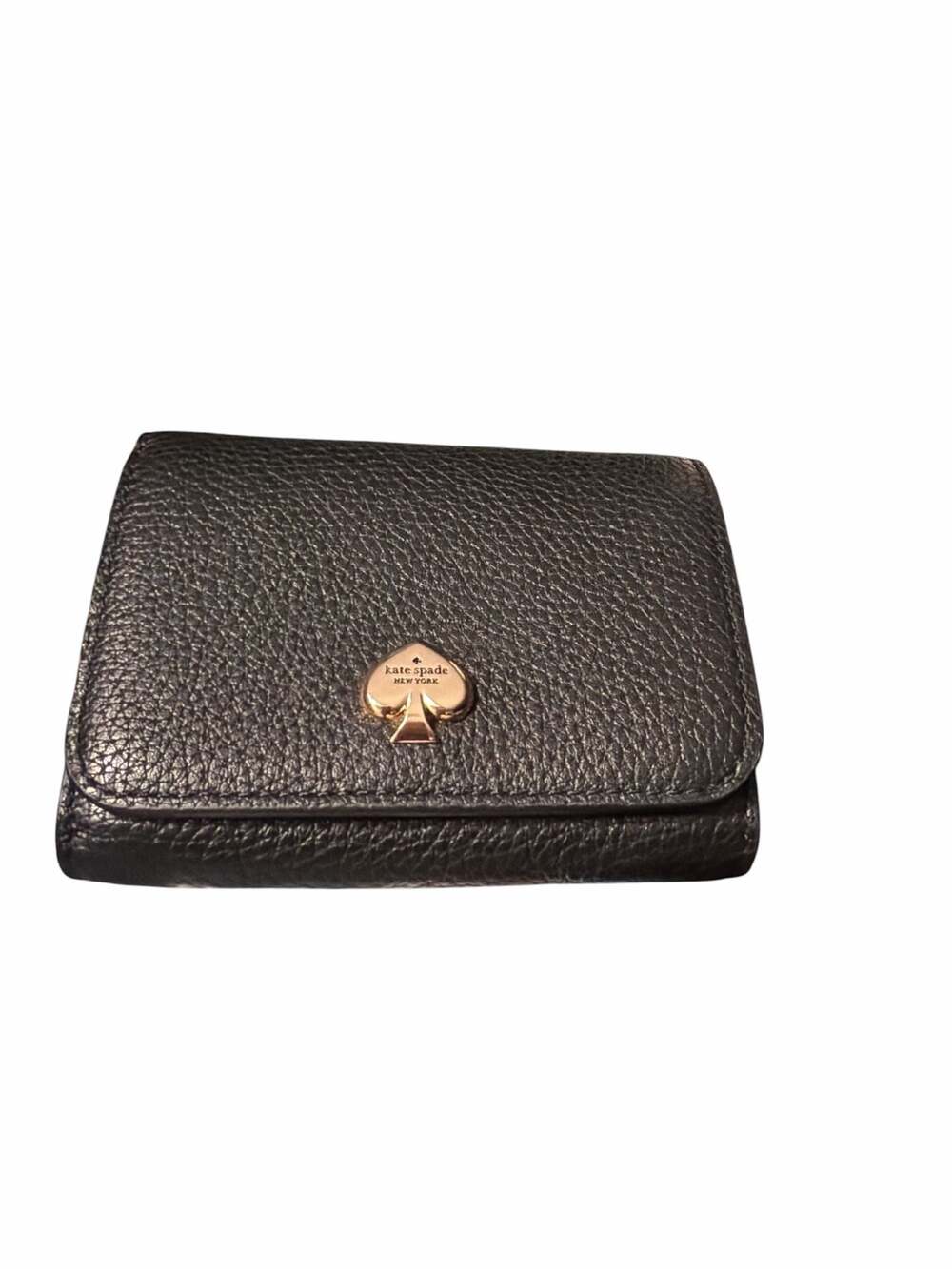 Kate Spade New York Roulette Small Compact Wallet Black Pebbled Leather